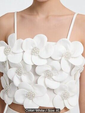 White Floral Appliqué Spaghetti Strap Crop Top
